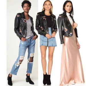 BLANK NYC Embroidered Faux Leather Moto Jacket